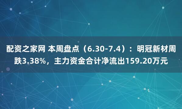 配资之家网 本周盘点（6.30-7.4）：明冠新材周跌3.38%，主力资金合计净流出159.20万元