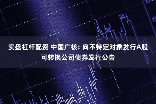 实盘杠杆配资 中国广核: 向不特定对象发行A股可转换公司债券发行公告
