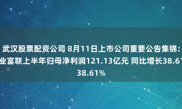 武汉股票配资公司 8月11日上市公司重要公告集锦：工业富联上半年归母净利润121.13亿元 同比增长38.61%
